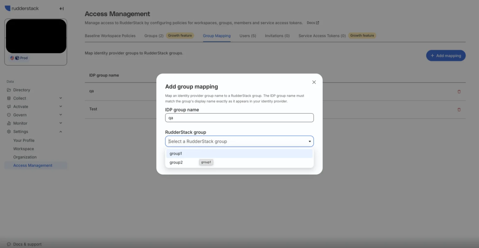 Add group mapping dialog