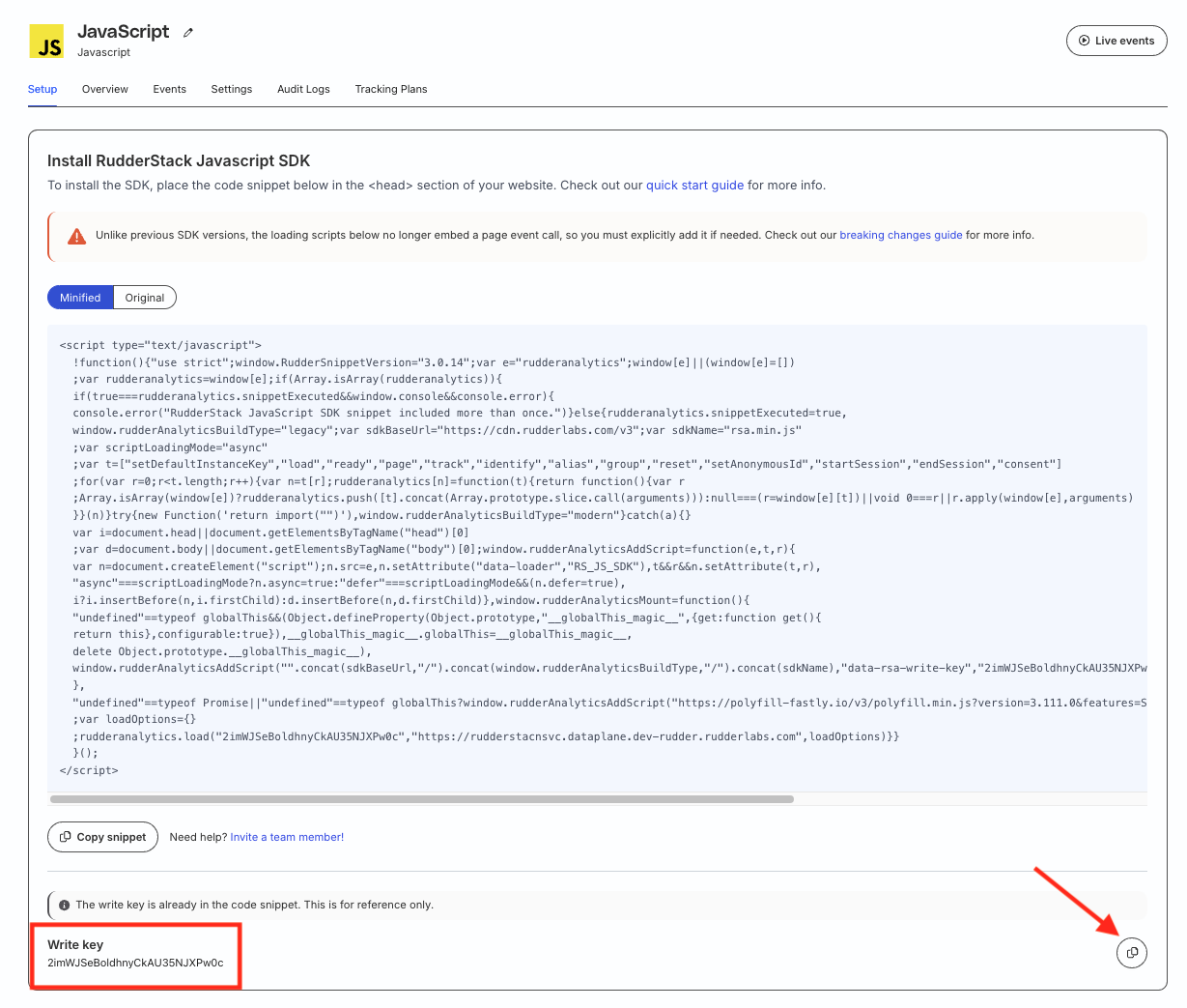 JavaScript source write key