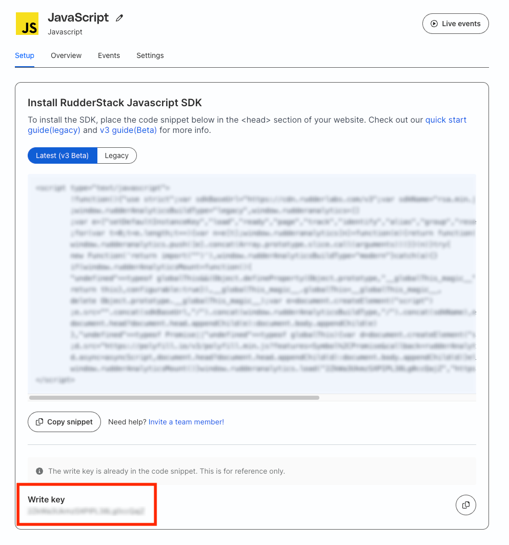 JavaScript source write key