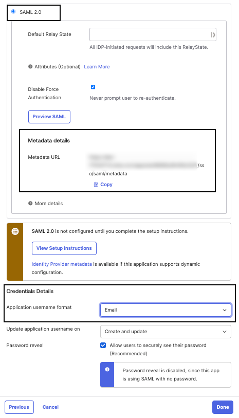 SAML 2.0 configuration