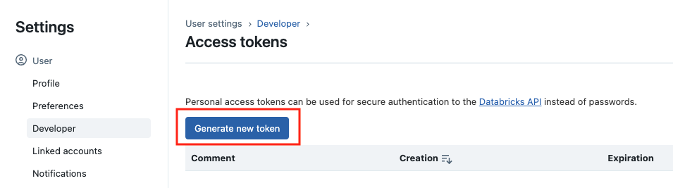 Databricks access token
