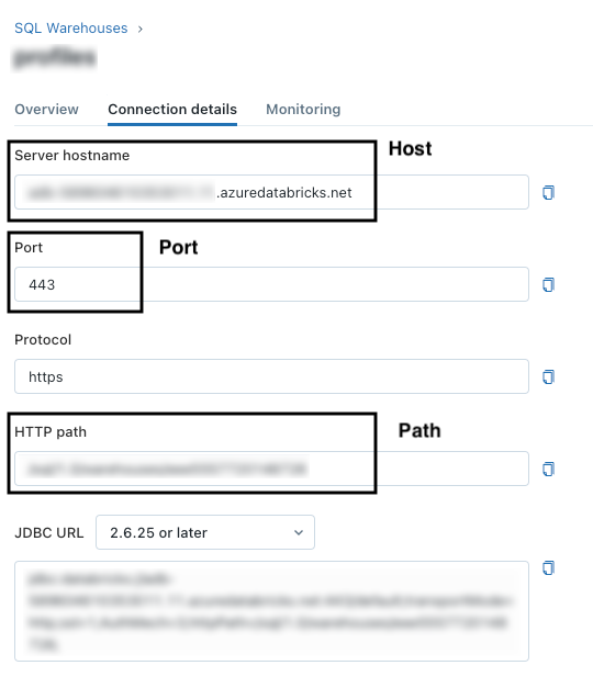 SQL warehouse connection details