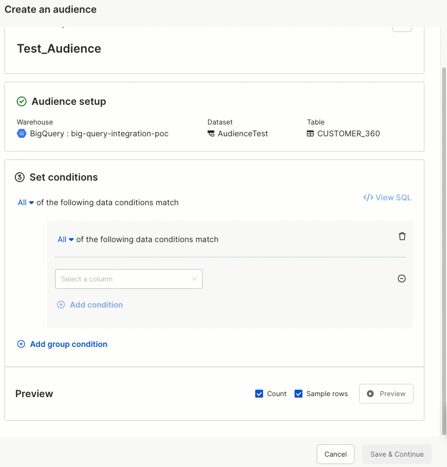 Set conditions in audience